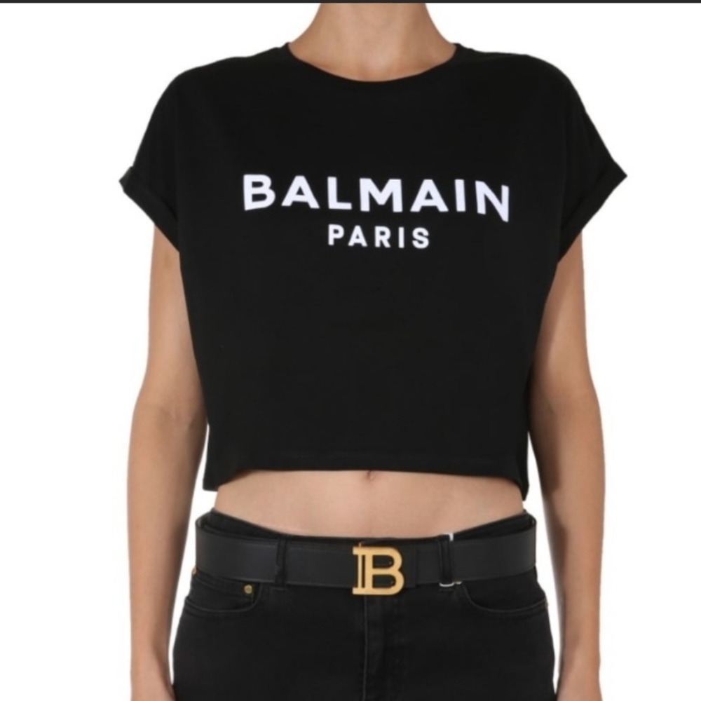 BALMAIN Logo Crop Top T-shirt